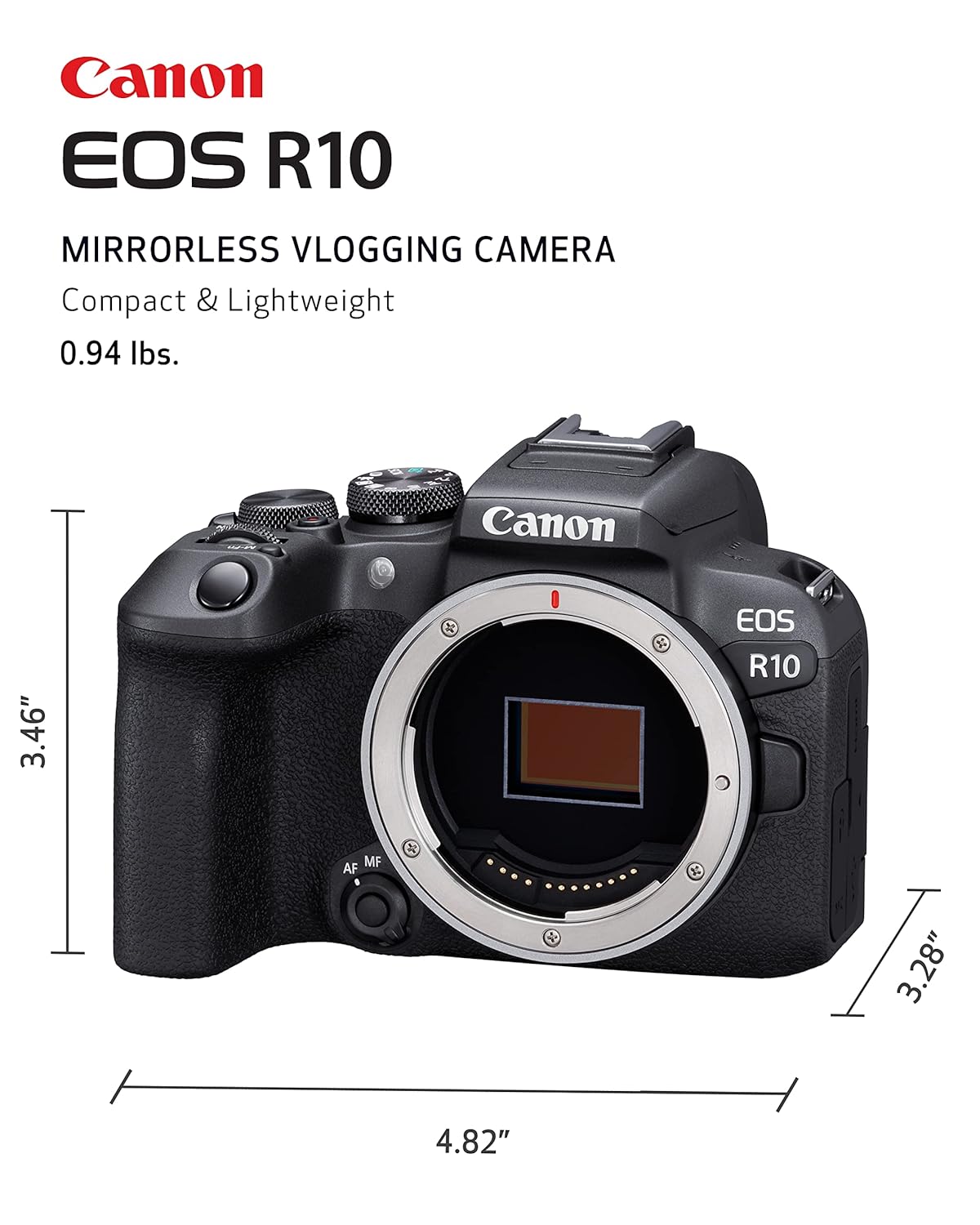 Canon EOS R10 24.2MP Mirrorless Digital Camera Body (APS-C Sensor, 23 FPS, Next Gen Auto Focus, Next Level Image Stabilisation, 4K) Black Canon EOS R10 24.2MP Mirrorless Digital Camera Body (APS-C Sensor, 23 FPS, Next Gen Auto Focus, Next Level Image Stabilisation, 4K) Black
